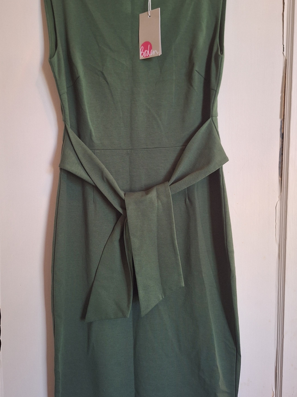 Boden Jessica Ponte Dress NWT Green Tie-Waist Midi Length Sz UK 12R US 8R